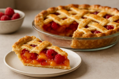 Slice of apricot raspberry pie