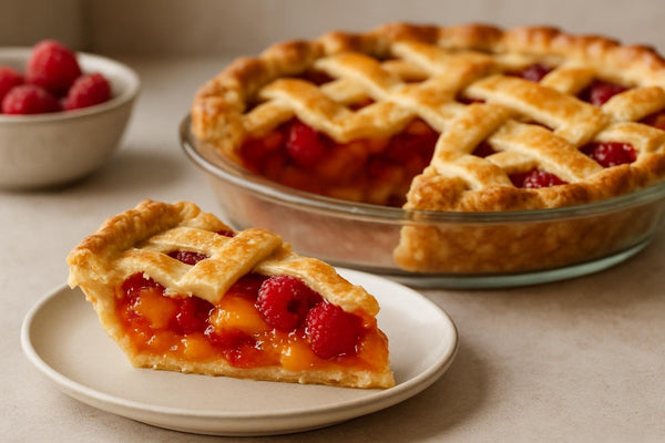 Slice of apricot raspberry pie