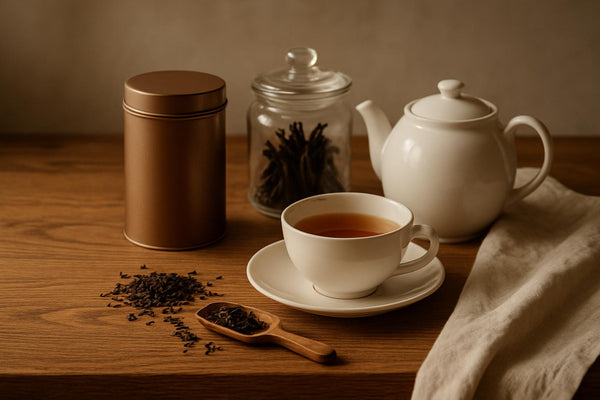 Assam tea estate in India's Brahmaputra Valley with hand-plucked tea leaves
