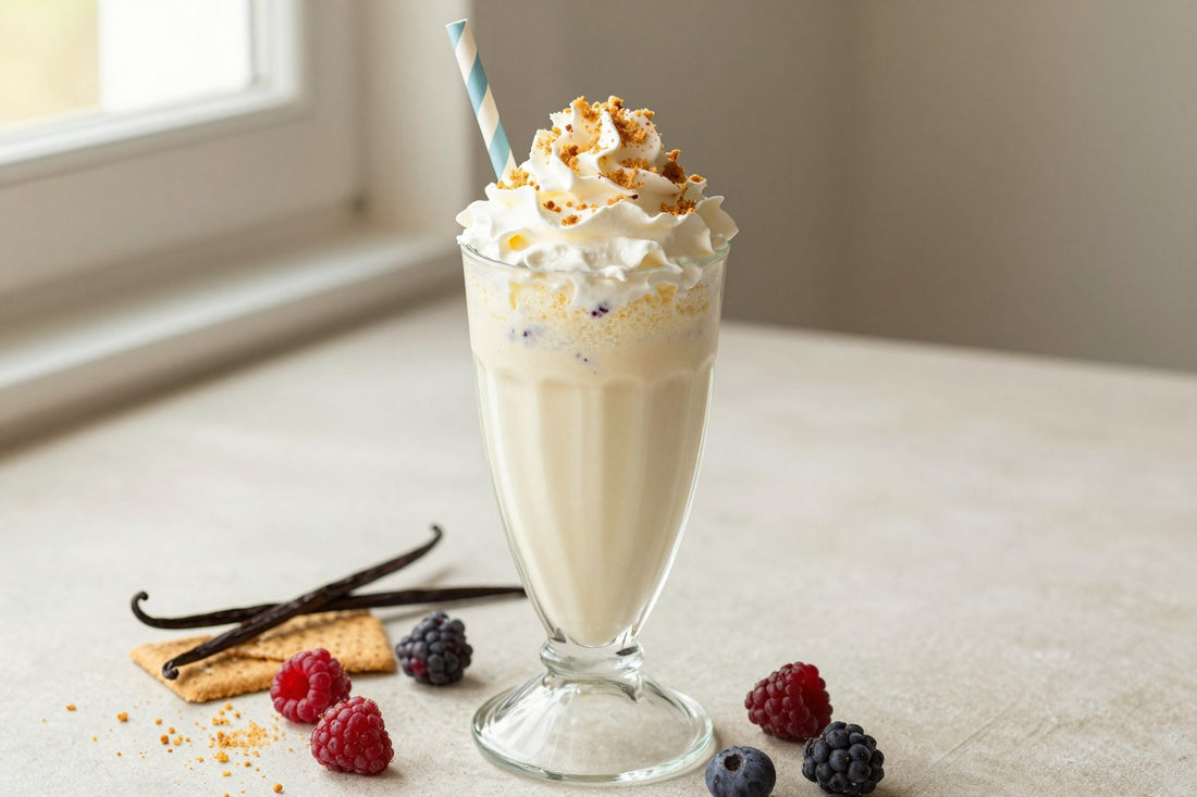 Berry Cream Pie Milkshake in a glass