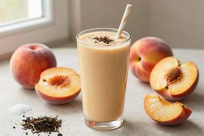 Black Tea Peach Smoothie in a glass