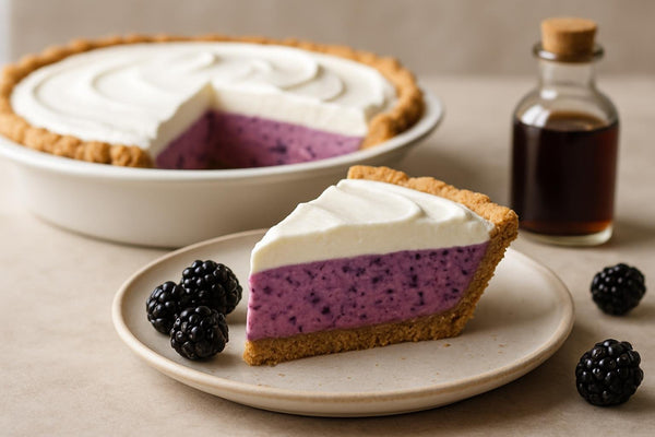 Slice of blackberry cream pie