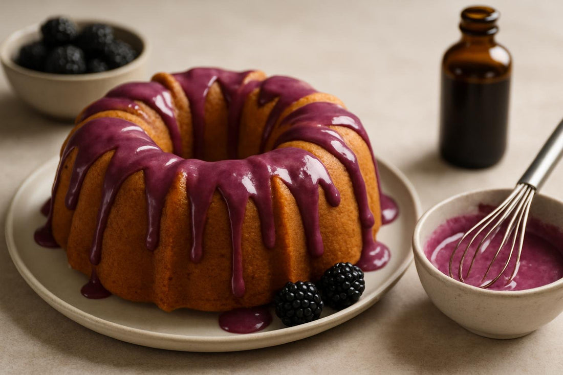 Bundt cake drizzled with blackberry icing