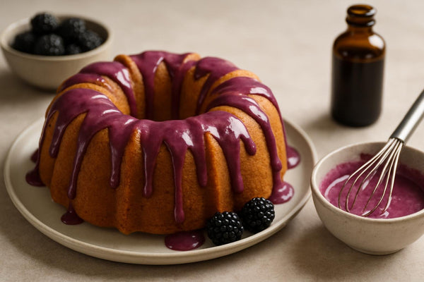 Bundt cake drizzled with blackberry icing