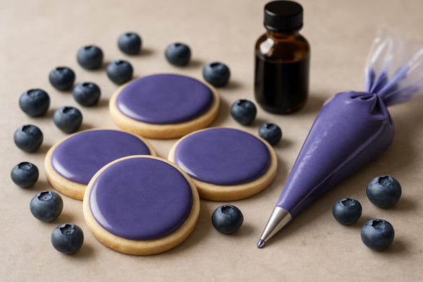 Sugar cookies decorated with blueberry cookie icing