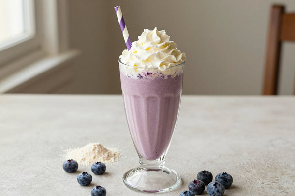 Blueberry Malt Milkshake in a glass