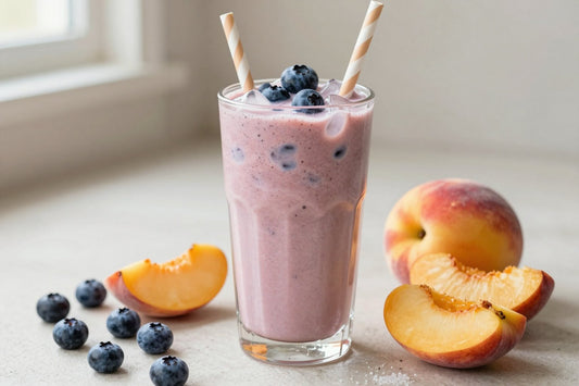 Blueberry Peach Summer Smoothie in a glass