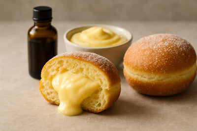Filled doughnut cut open to show Boston cream custard