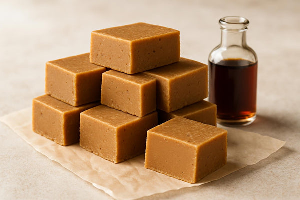 Squares of brown butter fudge on parchment