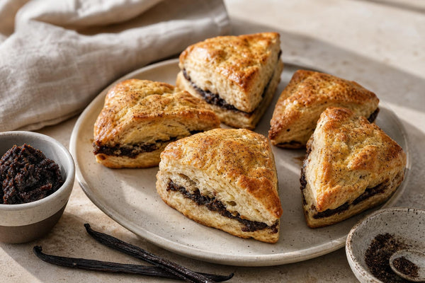 Brown butter vanilla scones made with Indonesian vanilla