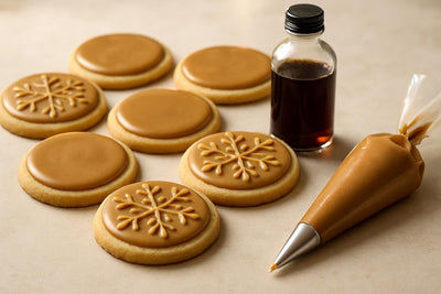 Sugar cookies decorated with brown sugar cookie icing