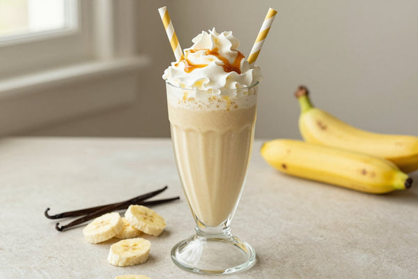 Butterscotch Banana Milkshake in a glass