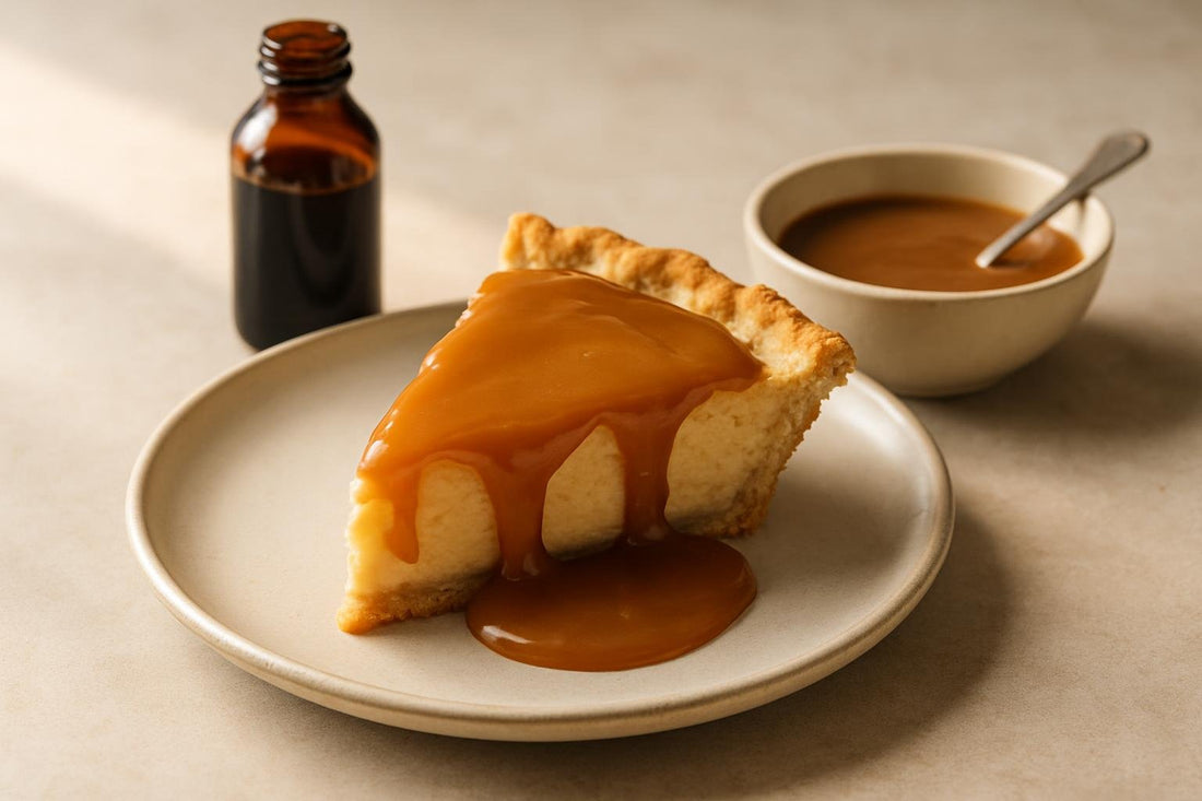 Slice of pie with butterscotch sauce