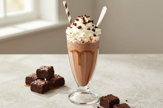 Caramel Brownie Milkshake in a glass