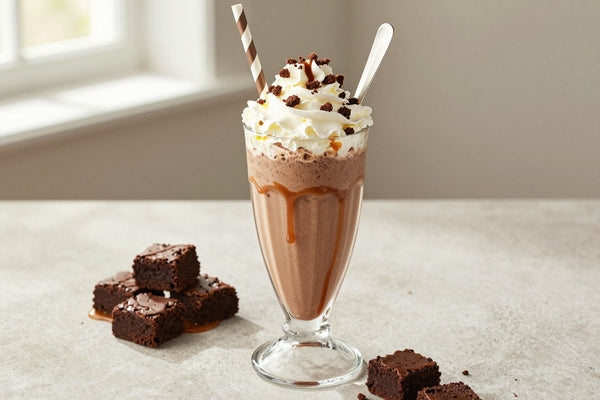 Caramel Brownie Milkshake in a glass