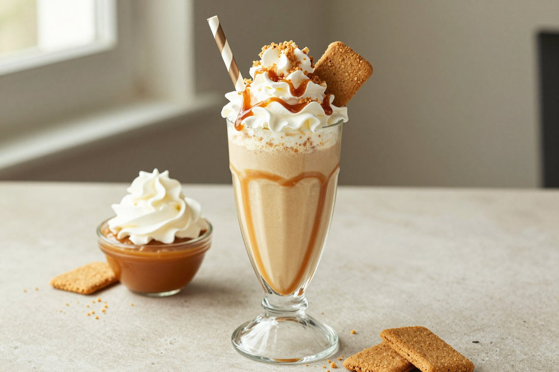 Caramel Cream Pie Milkshake in a glass