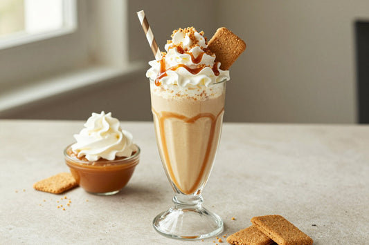 Caramel Cream Pie Milkshake in a glass