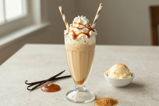 Caramel Crème Brûlée Milkshake in a glass
