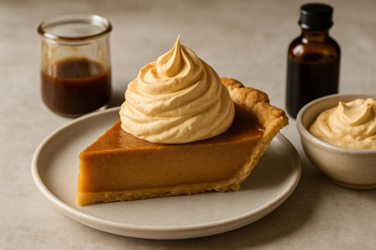 Slice of pie with caramel whipped cream