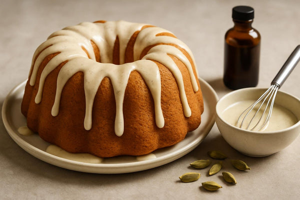 Bundt cake drizzled with cardamom icing