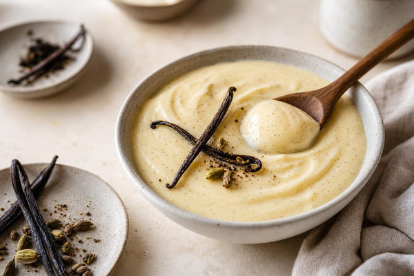 Cardamom vanilla pudding made with Tahitian vanilla