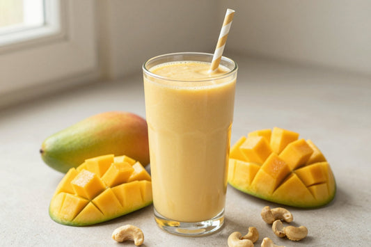 Cashew Butter Mango Smoothie in a glass