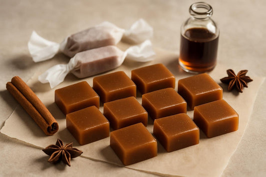 Chai Caramels cut and wrapped in wax paper