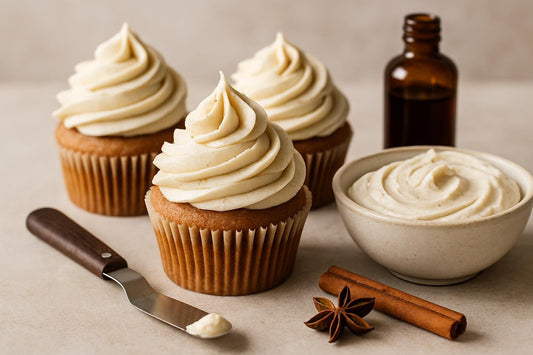 Cupcakes piped with chai cream cheese frosting