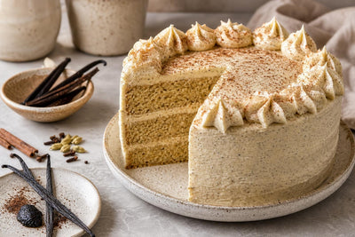 Chai vanilla layer cake made with Madagascar vanilla