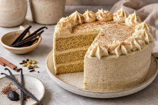 Chai vanilla layer cake made with Madagascar vanilla