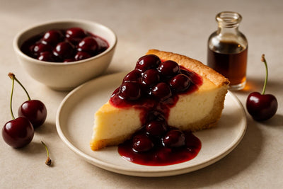 Slice of pie with cherry compote
