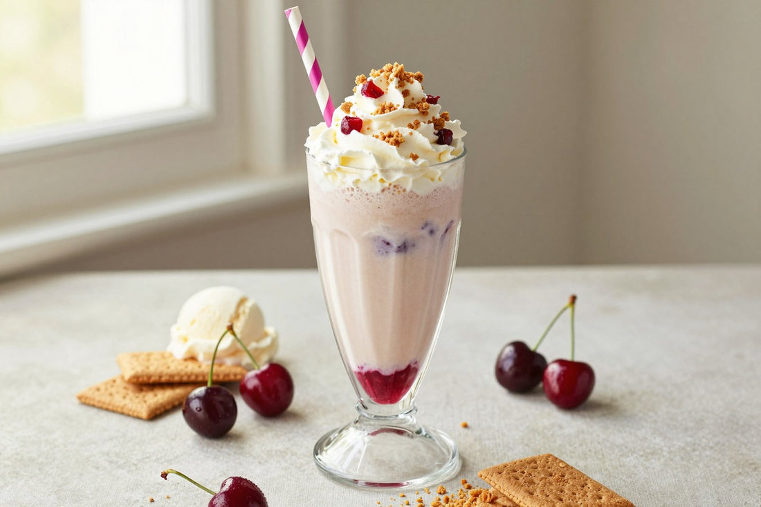 Cherry Vanilla Pie Milkshake in a glass
