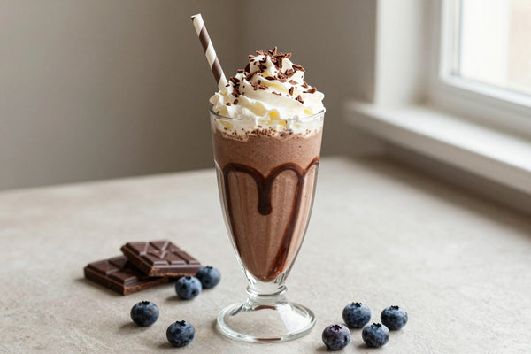 Chocolate Blueberry Milkshake in a glass