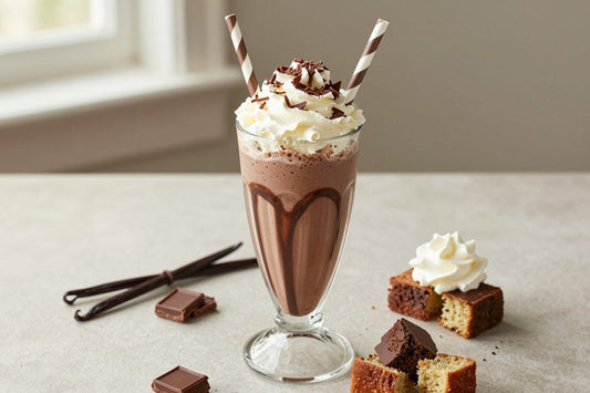 Chocolate Bread Pudding Milkshake in a glass
