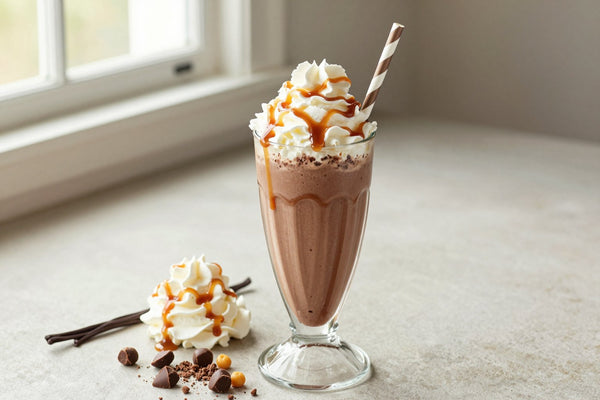 Chocolate Caramel Crunch Milkshake in a glass