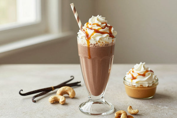 Chocolate Cashew Caramel Milkshake in a glass