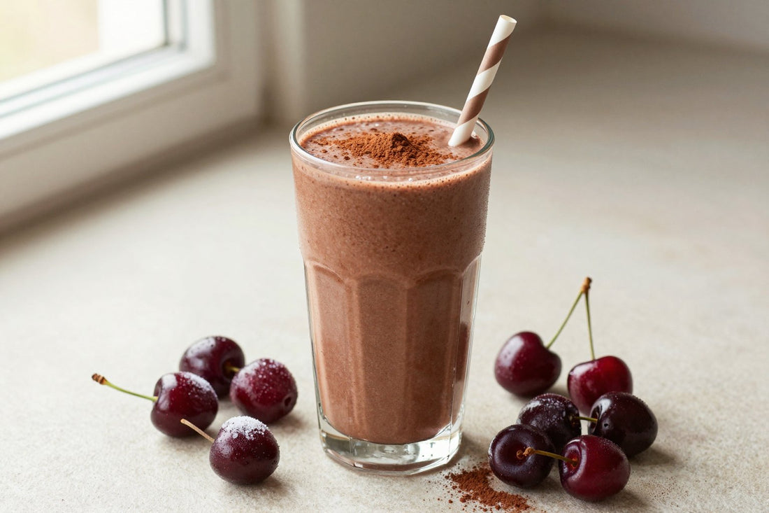 Chocolate Cherry Holiday Smoothie in a glass