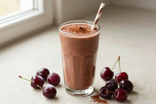 Chocolate Cherry Holiday Smoothie in a glass