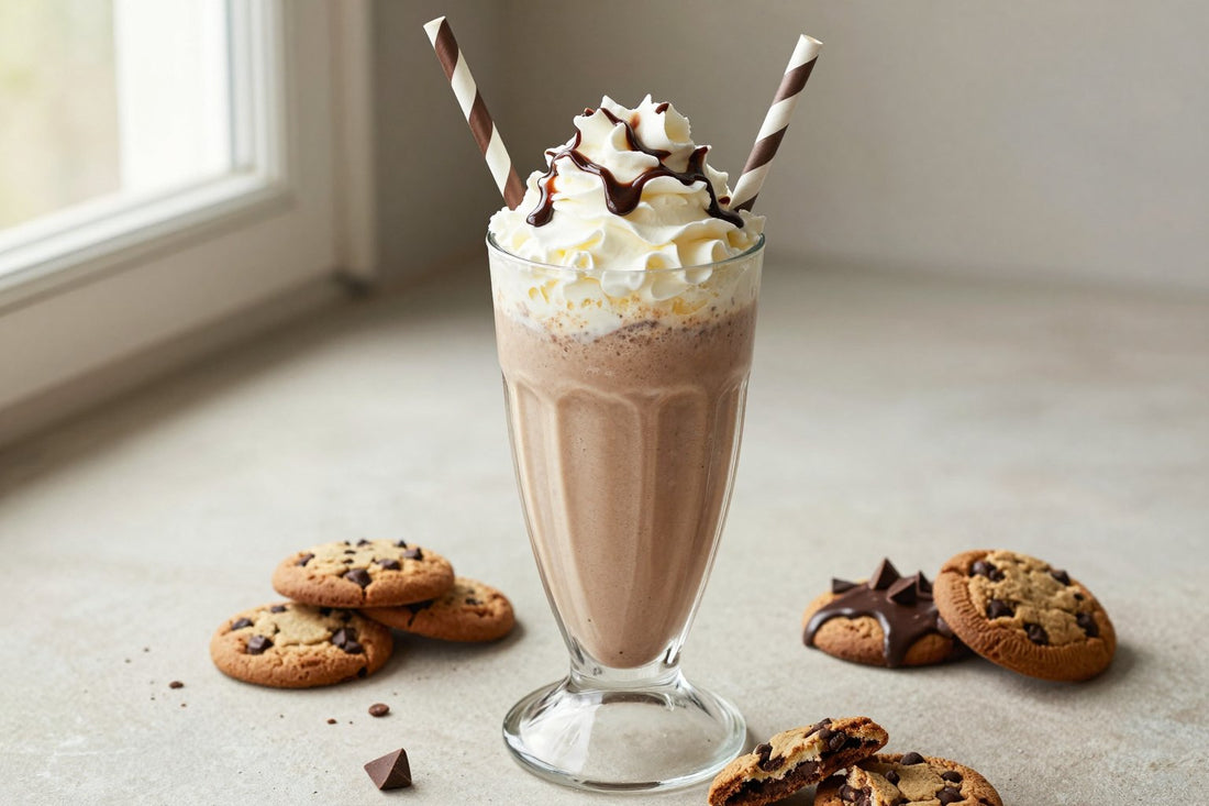 Chocolate Chip Cookie Milkshake in a glass
