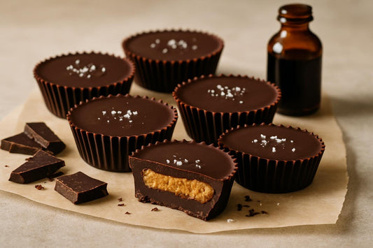 Homemade chocolate cookie butter cups on parchment