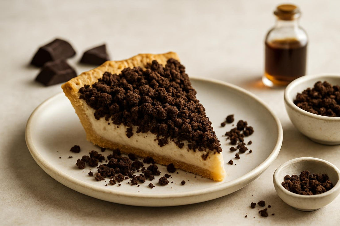 Slice of pie with chocolate cookie crumble