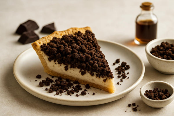 Slice of pie with chocolate cookie crumble