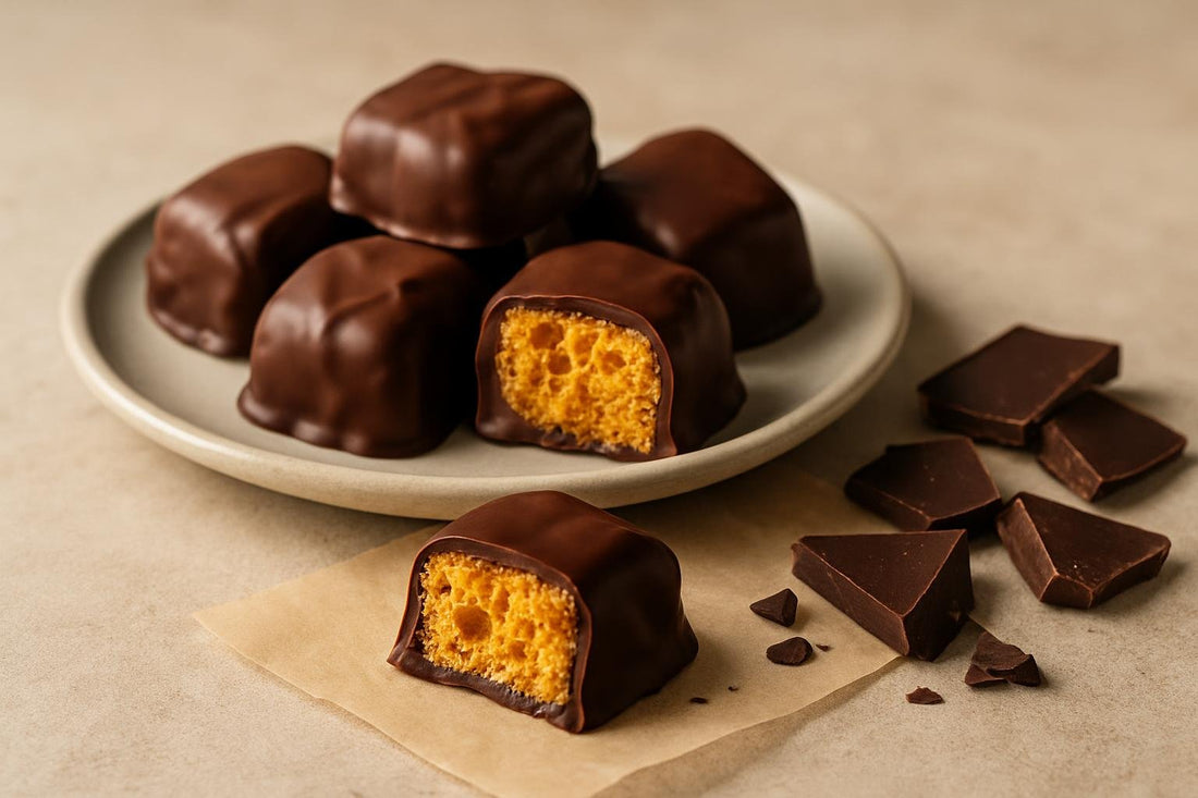 Homemade chocolate covered honeycomb candy