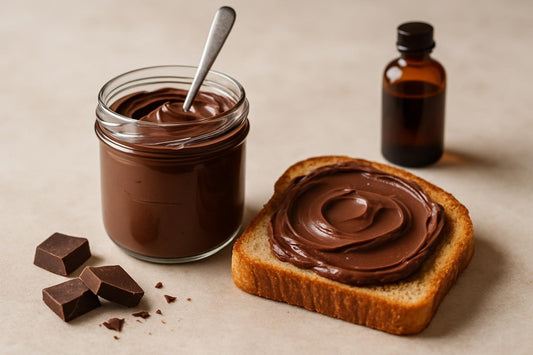 Jar of chocolate cream cheese spread with toast