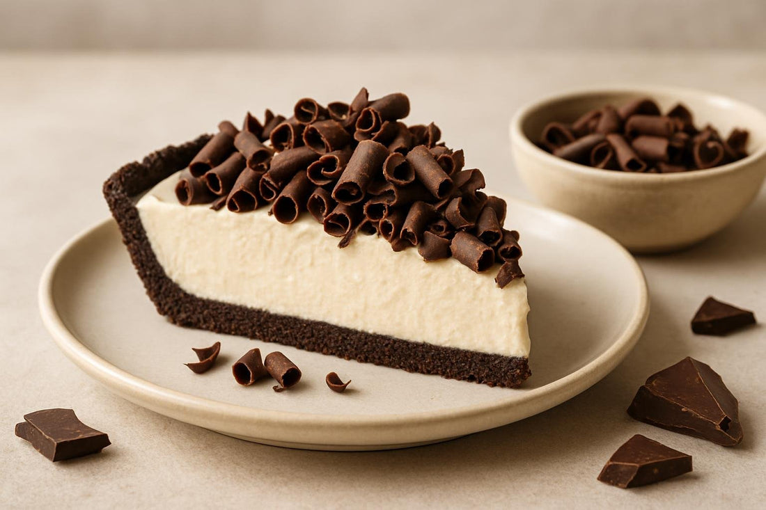 Slice of pie with chocolate curls