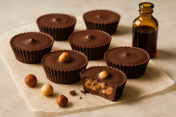 Homemade chocolate hazelnut cups on parchment
