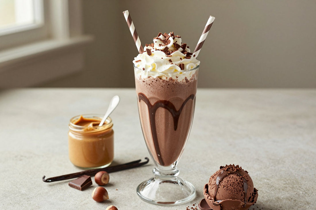 Chocolate Hazelnut Holiday Milkshake in a glass