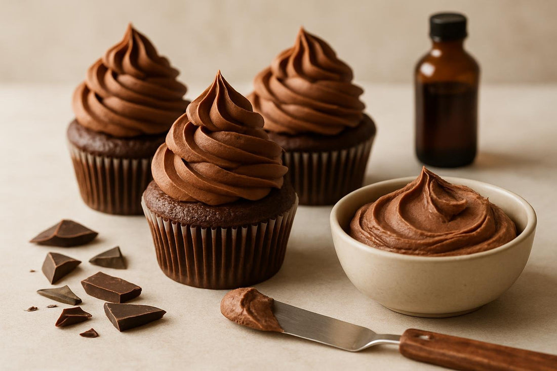 Cupcakes piped with chocolate mascarpone frosting