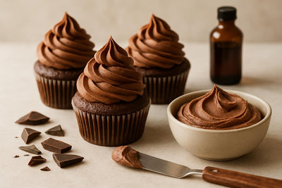 Cupcakes piped with chocolate mascarpone frosting