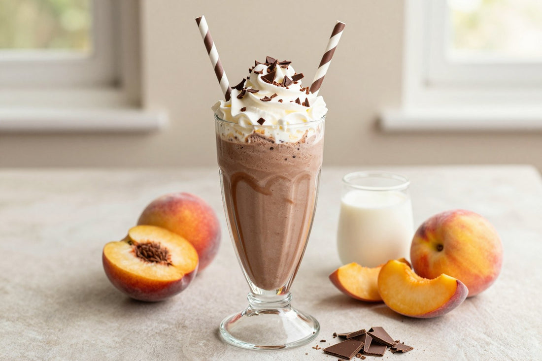 Chocolate Peach Milkshake in a glass